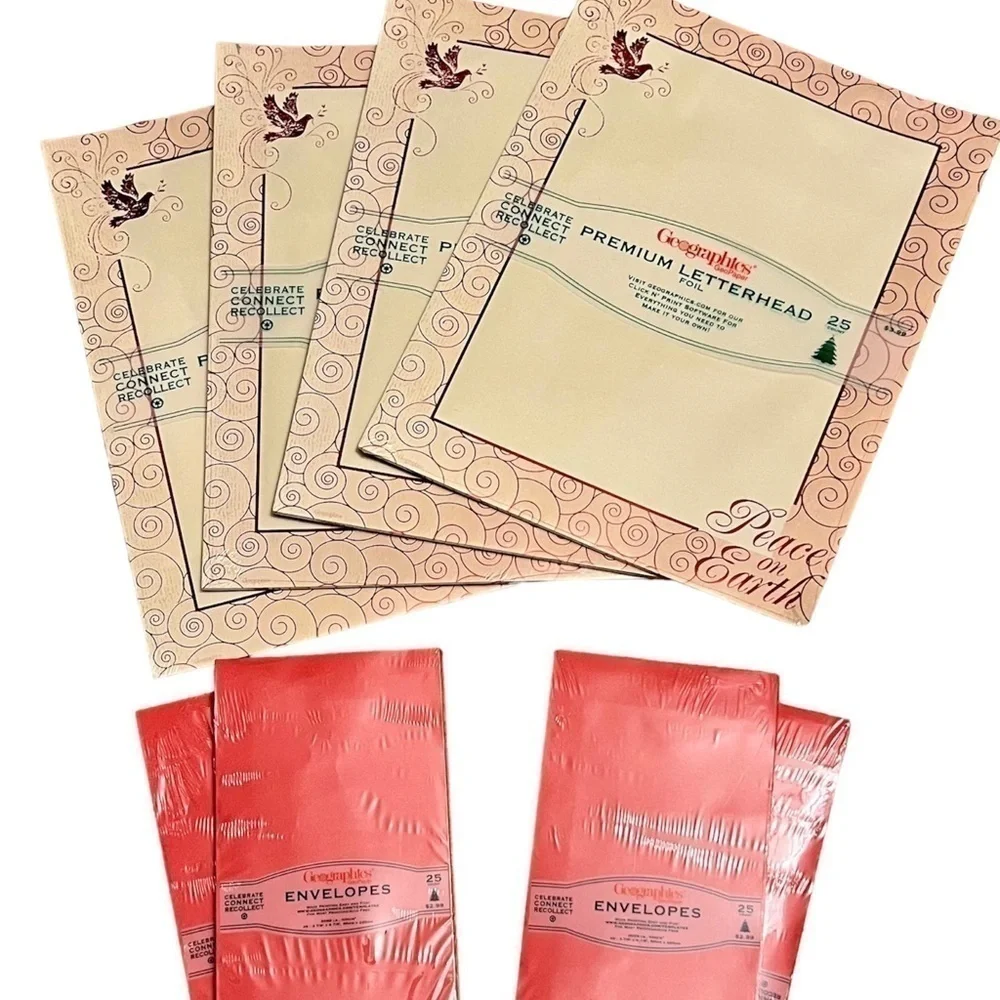100 Foil Christmas Stationary Set with 100 Red Envelopes Free Online Templates